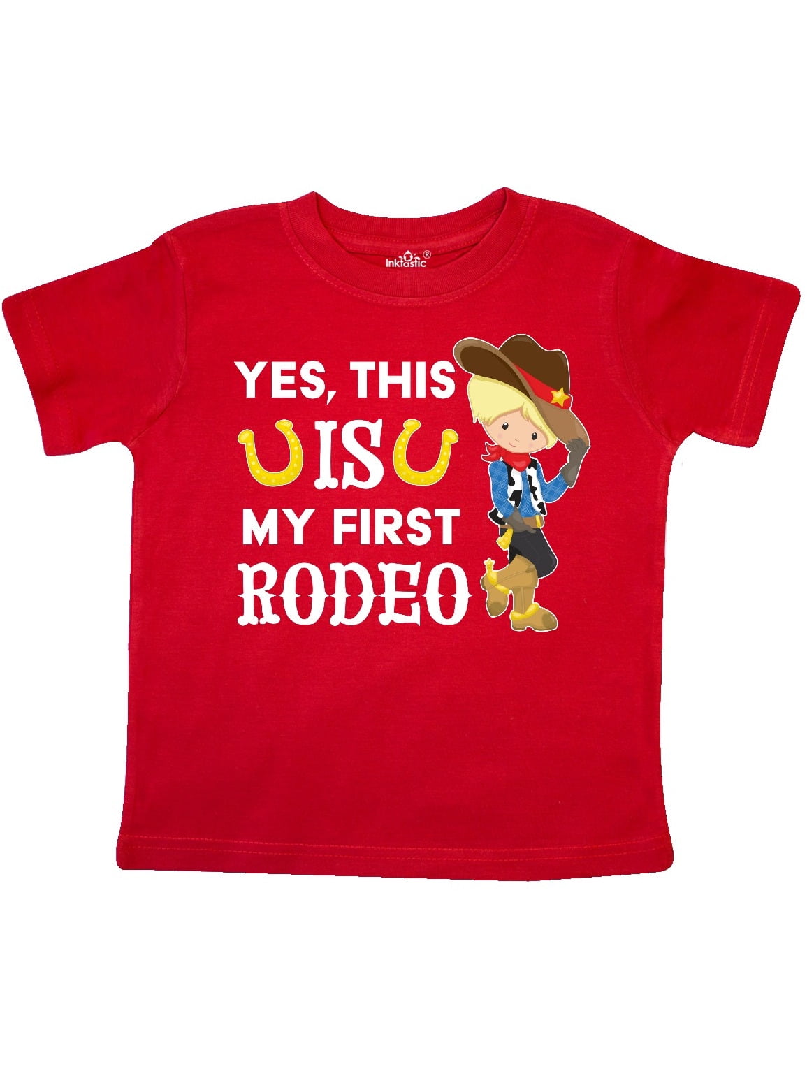 inktastic Yes Cowboy in Hat and Boots Baby T-Shirt This is My First Rodeo