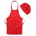 thumbnail image 3 of YONGHS Kids Boys Girls Chef Apron Hat Set Kitchen Bib Aprons Cooking Baking Training Painting Outfits Red M, 3 of 7