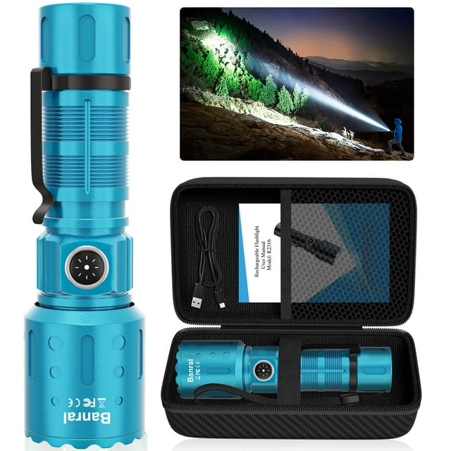 Linterna Banral de alta luminosidad, recargable, impermeable, color turquesa