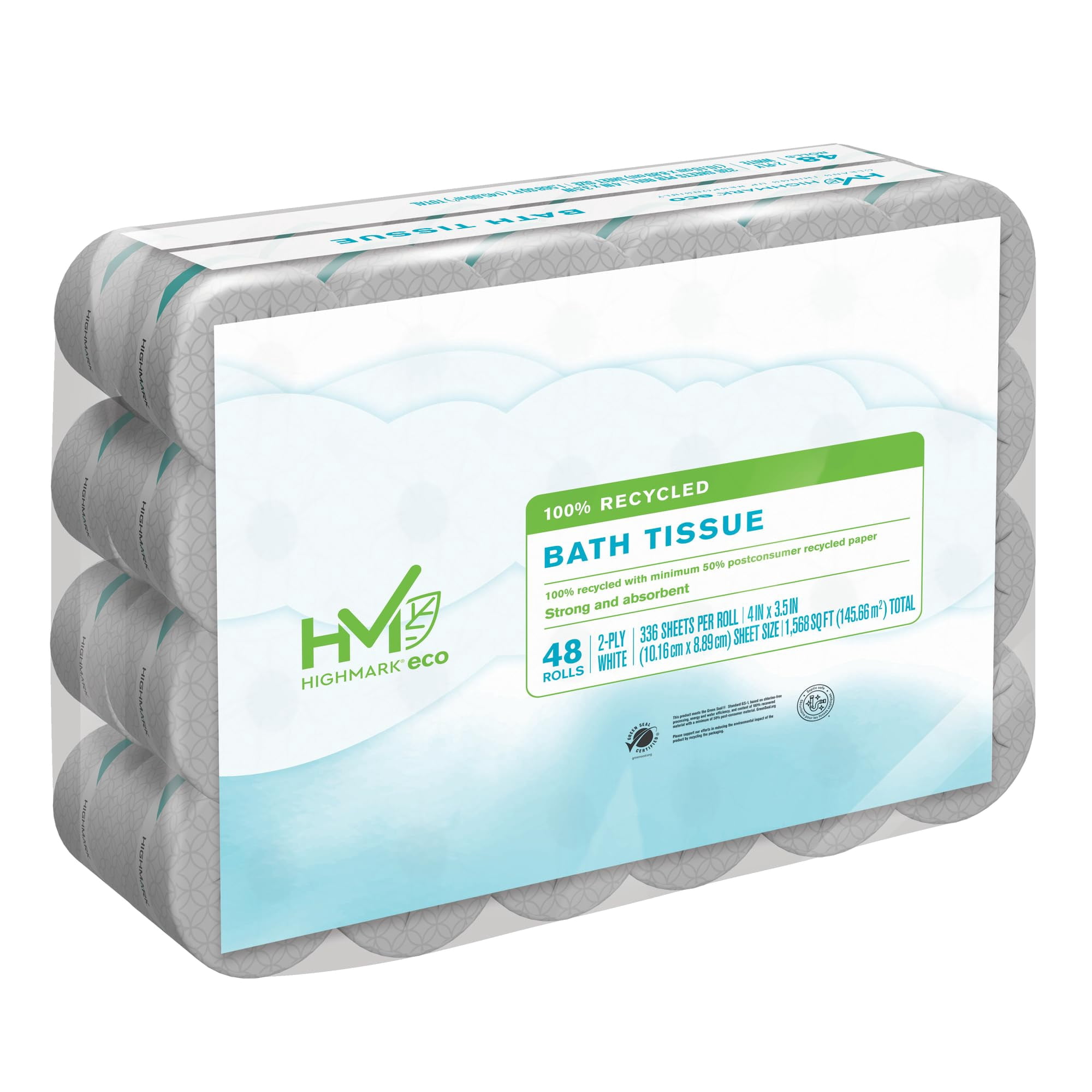 Highmark® 2-Ply Bathroom Tissue, 100% Recycled, White, 336 Sheets Per Roll, Case Of 48 Rolls