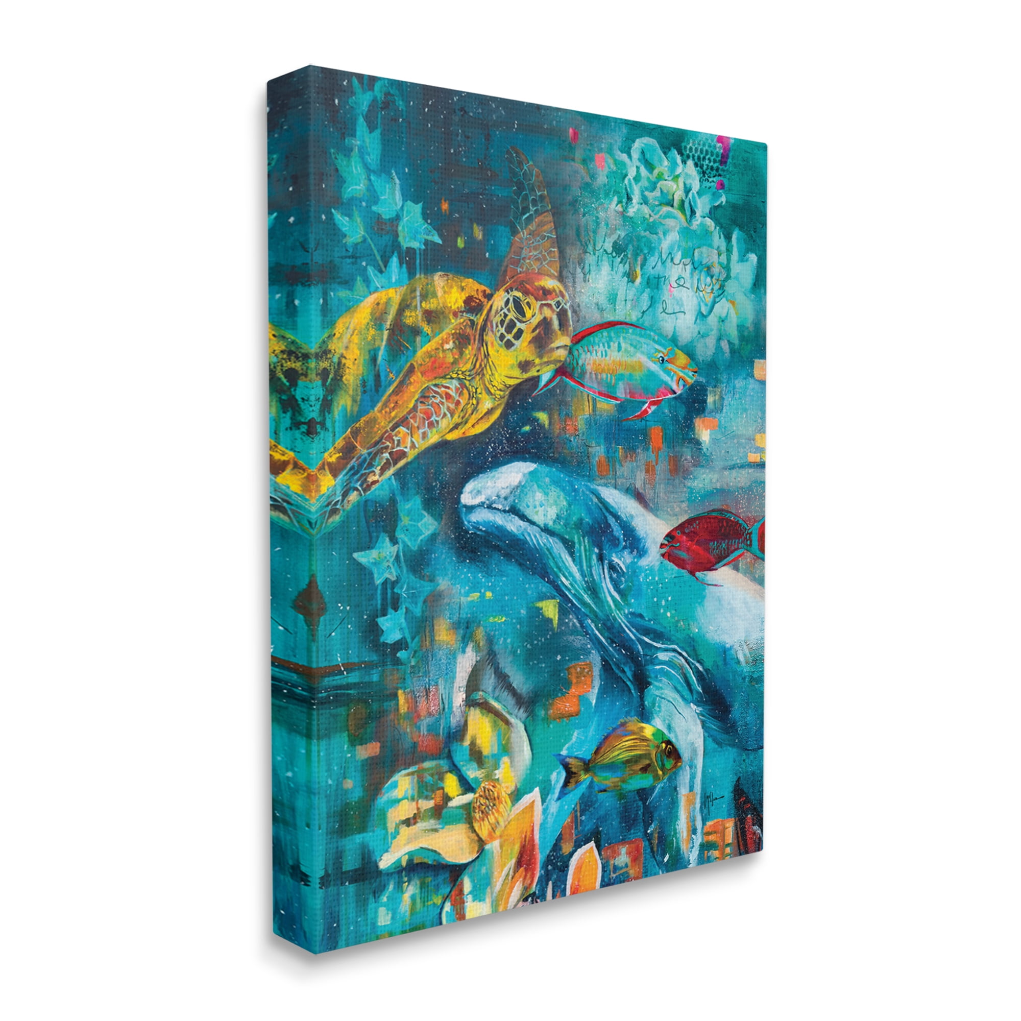 Stupell Industries Abstract Underwater Creatures Animals & Insects Painting Gallery Wrapped Canvas Art Print Wall Art, 16 x 20