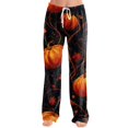 thumbnail image 4 of IYYVV Halloween Pajama Pants for Women Cute Funny Pumpkin Graphic Pajamas Casual Elastic Waist Palazzo Pant Fall Pajamas Yellow 2XL, 4 of 6