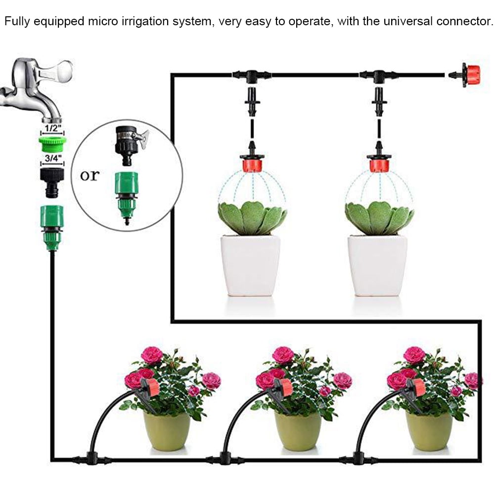 Suodoka 20M / 65.6ft Micro Drip Irrigation Kit Automatic Garden Watering System with Universal Coupling for Patio Greenhouse and Bonsai Plants
