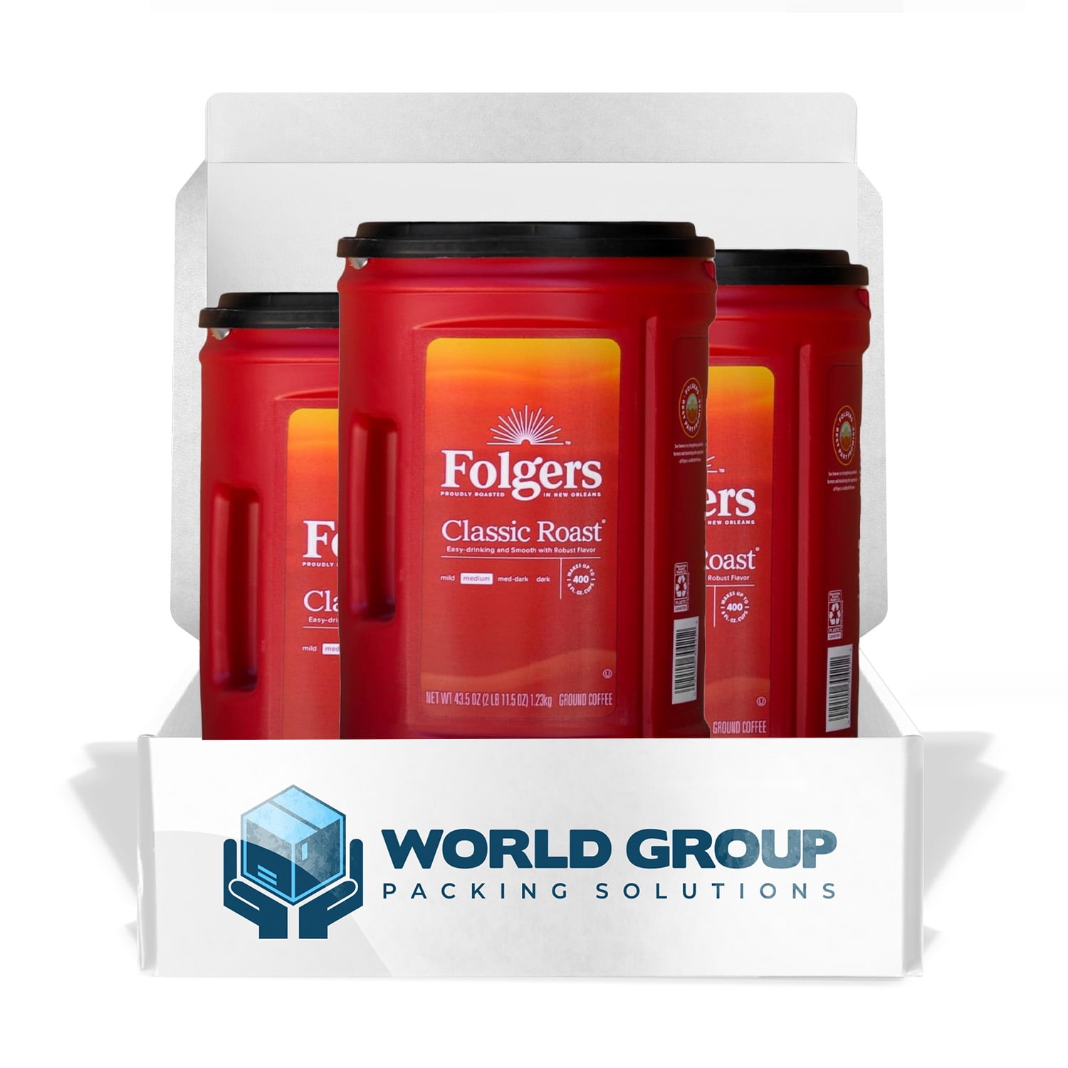 Folgers (3 Pack) Classic Roast Medium Ground Coffee - 43.5 Oz Each, Brews Up to 400 Cups (6 fl oz) - Rich, Smooth Flavor for Every Sip by World Group Packing Solutions