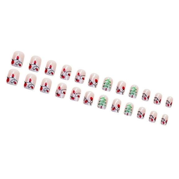 24x/Box Glittering False Nails Christmas Press On Nails Short Square Artificial Nails Winter Full Covers on Nails