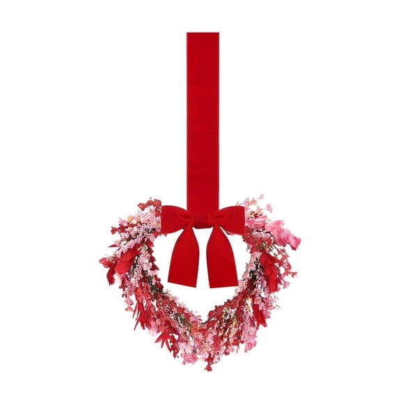 LEWEEN Mini Valentine Wreath 7.9 Inch Heart-Shaped Red Berry Wreath Valentines Day Decor for Kitchen Cabinets Indoor Outdoor Wall Door Home Decor