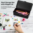thumbnail image 3 of Metal Storage Box 8x4x2 Inches, Hinged Lid Steel Container for Craft Stamps Office Supplies & Tools, Rectangular Empty Organizer Box for Stationery Pegs & Accessories, 3 of 5