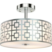 DLLT Flush Mount Ceiling Light: Modern 3-Light Brushed Nickel Kitchen Light Fixture - Drum Lighting Fixture for Dining Room - Silver Bedroom Ceiling Lamp with Double Shade
