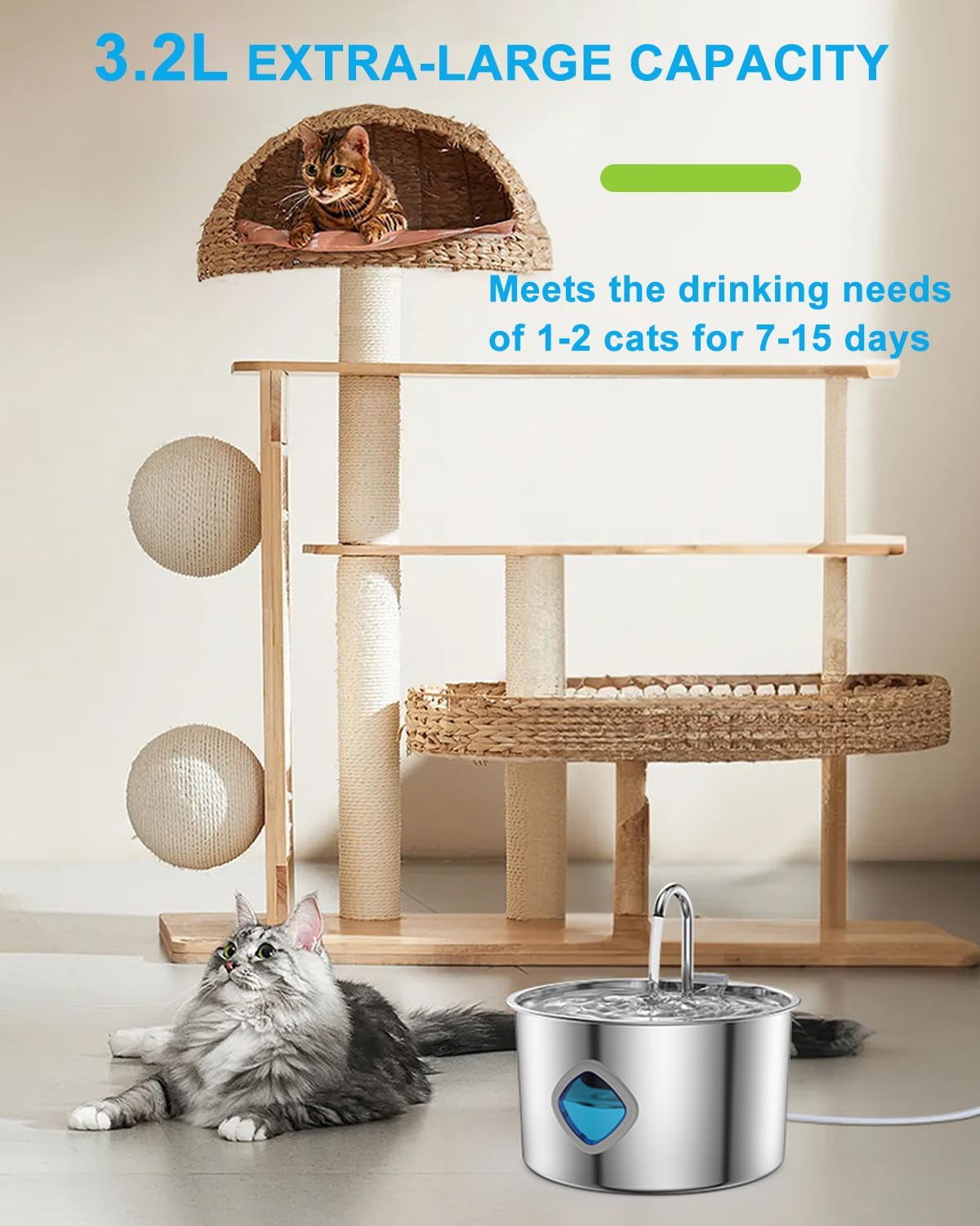 Dog water fountain,Natural Circulation Filtration No Spill Water Bowl, with Visual Water Level&Triple Filtration,for Large Medium Small Breed Dogs Pets