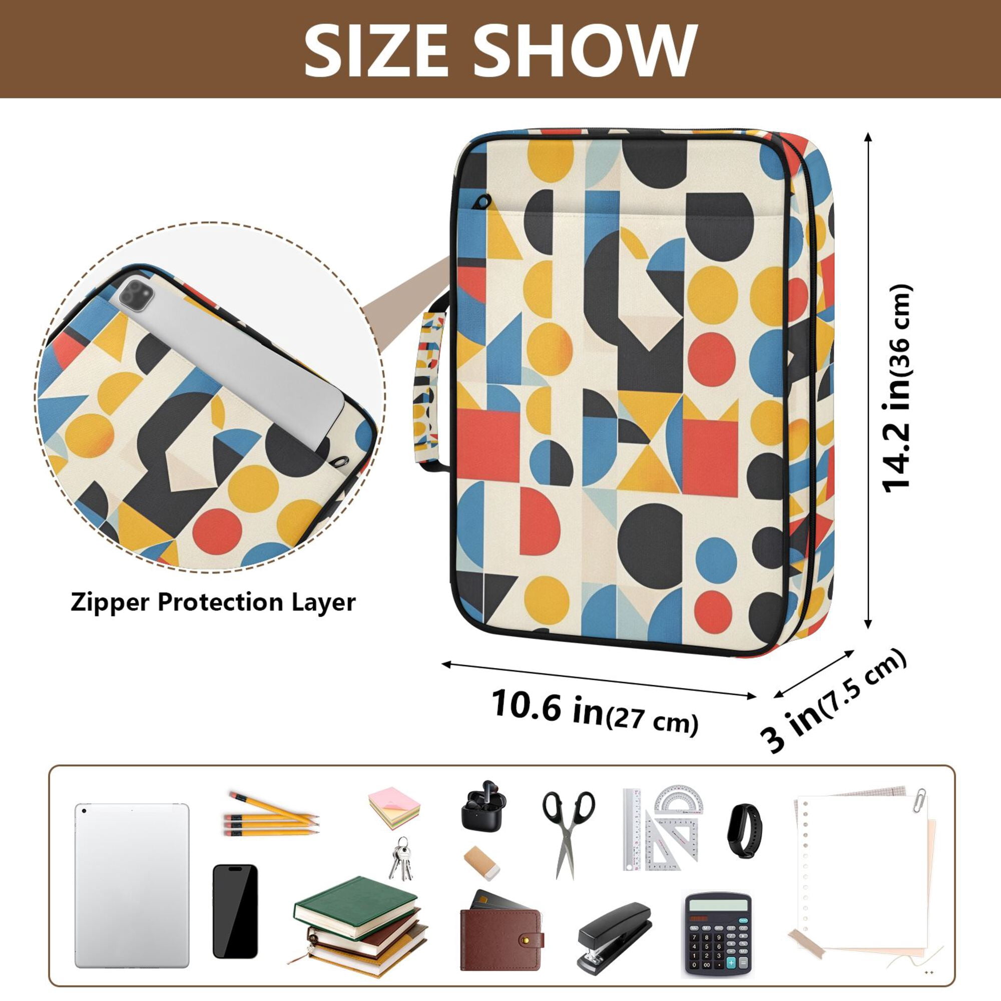 FORMRS Accordion File Folder A4 Size 7-Pocket Expanding Document Organizer Bag with 3 Ring Binder, Blue Geometric