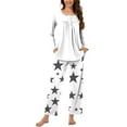thumbnail image 2 of Aoujea 50% Off Clear! Plus Size Womens Pjs Sets Long Sleeve Pajamas for Women Comfy Fashion And Casual Loose Printed Round Neck Button Up Long Sleeved Pants Pajama Set Deals, 2 of 7