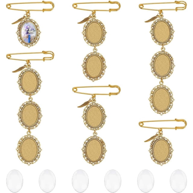 6 juegos de 3 estilos de prendedores de boda ovalados de aleación con dijes para fotos de ramos de novia, ideales como regalo para los novios. Broche para recuerdos de boda.