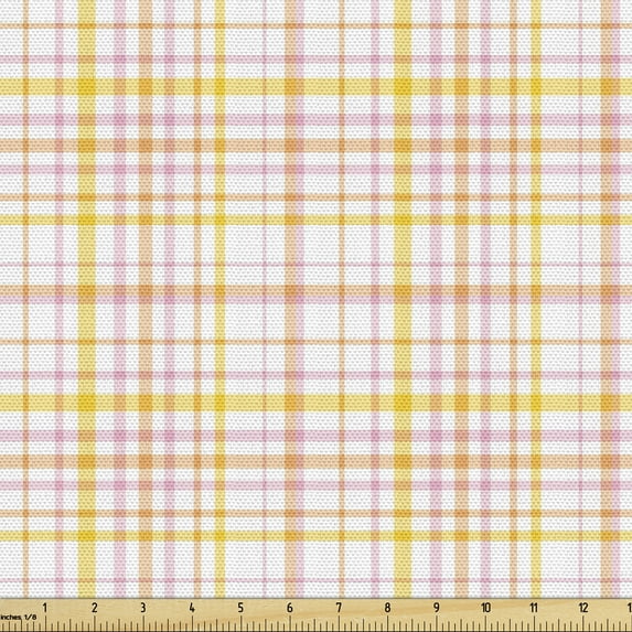 Abstract Fabric by the Yard, Continuous Print of Overlapping Streaks Basic Design, Decorative Upholstery Fabric for Chairs & Home Accents, Yellow Peach by Ambesonne