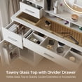 thumbnail image 4 of DELUXE LIVING Makeup Vanity with Mirror and Lights, White Vanity Table Set with Power Outlet & Hair Dryer Rack, Glass Top Vanity with Cabinet & Drawers, Dressing Table, 3 Color Modes Adjustment, 4 of 8