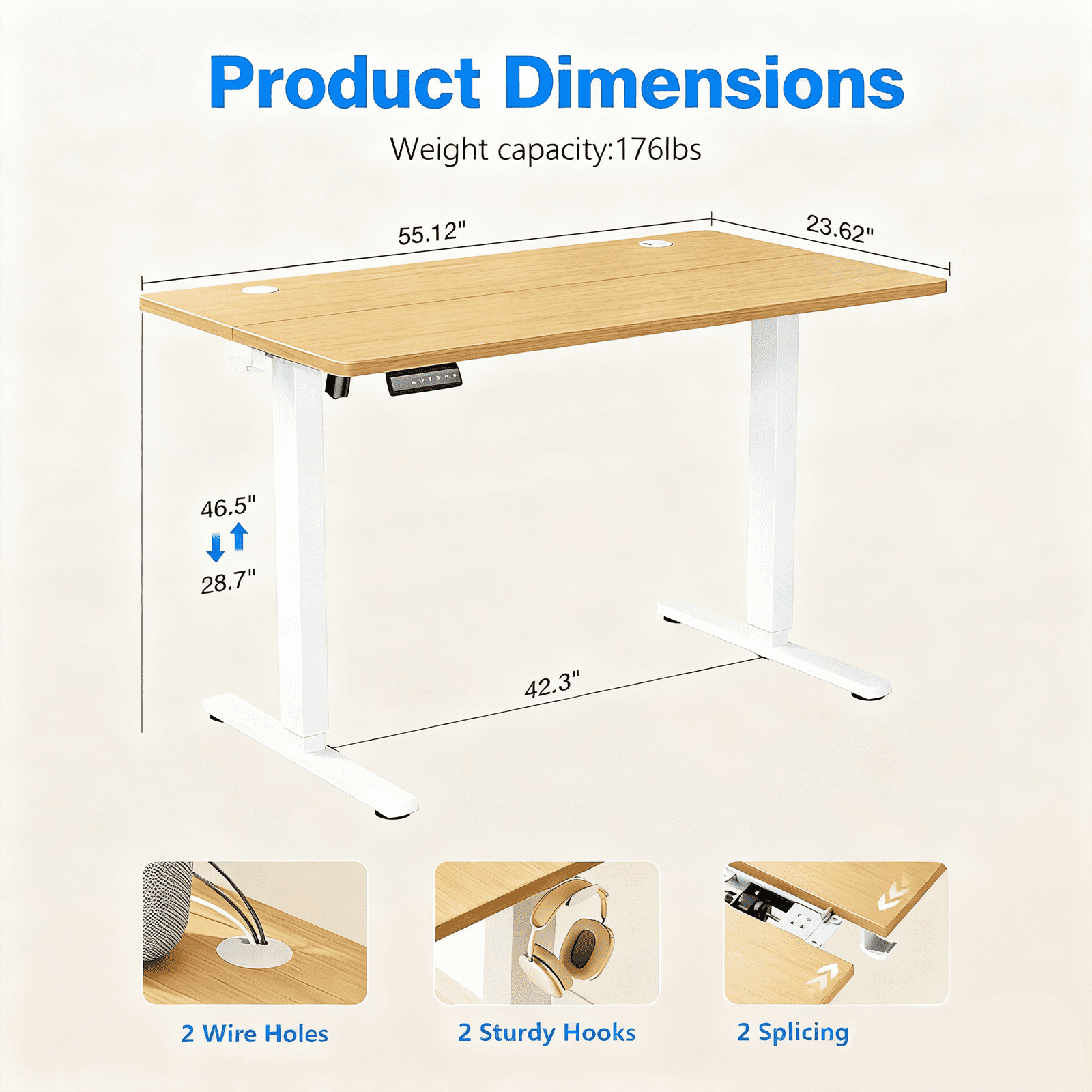 Electric Standing Desk 55x24 Inch - Height Adjustable Desk with Memory Presets, Nature