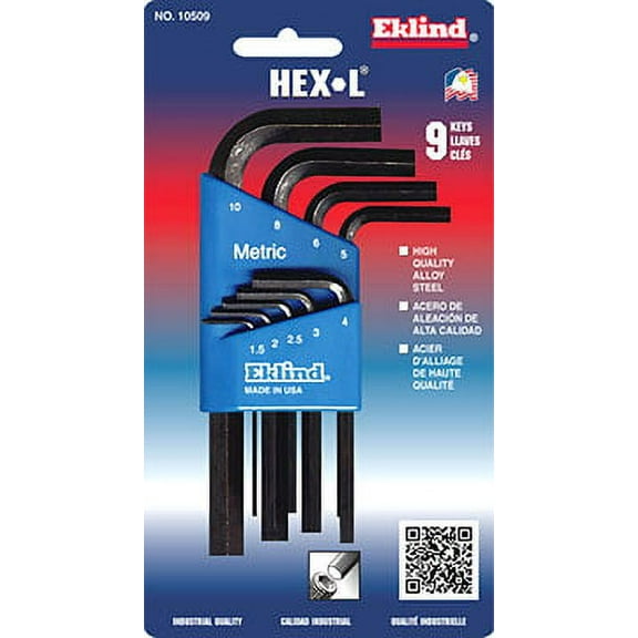 Eklind 10509 9-Inch Metric Hex-L Short Key Set 1.5MM-10MM