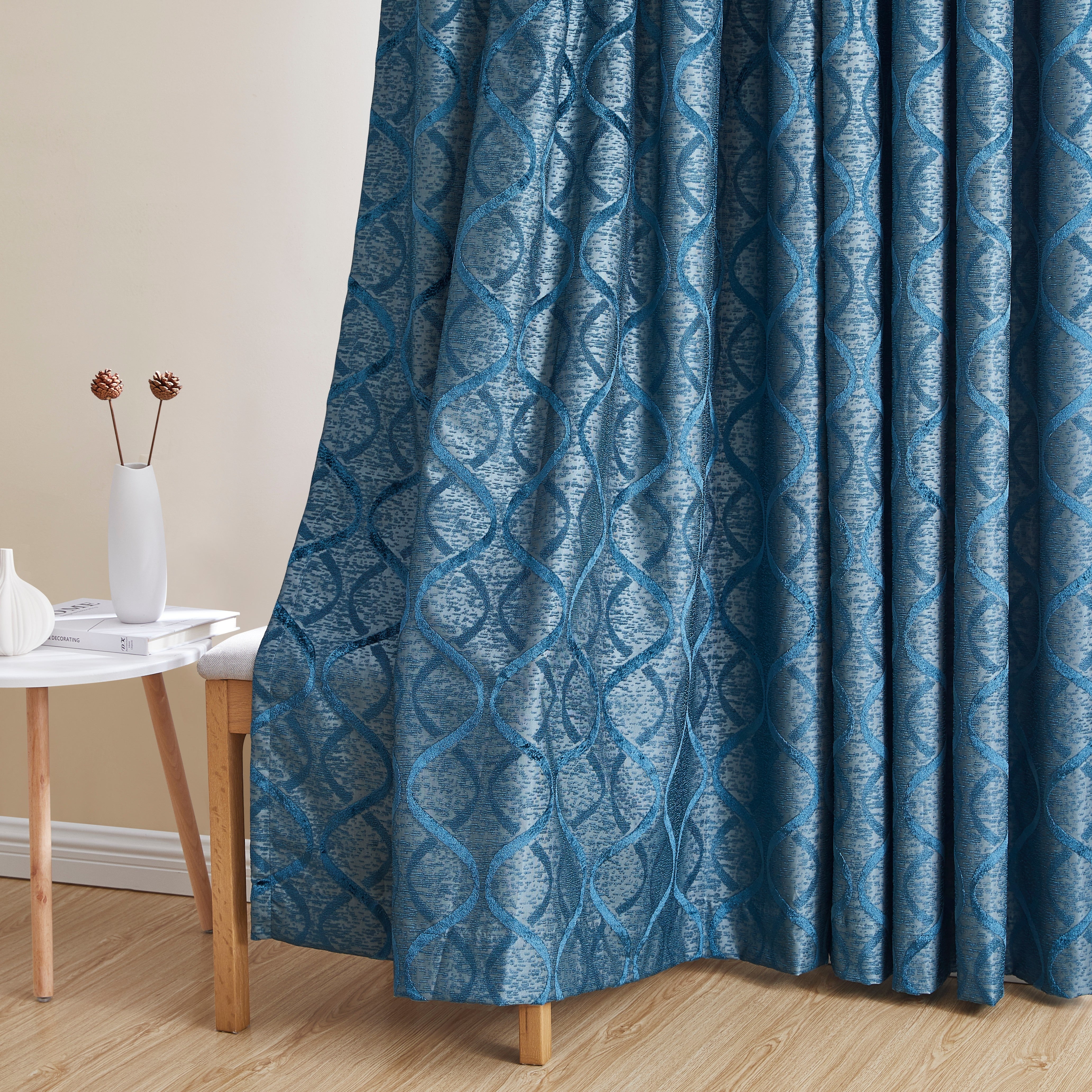 THD Sally Flocked Lattice Geometric 100% Blackout Total Privacy Grommet Window Curtain Panels - Pair