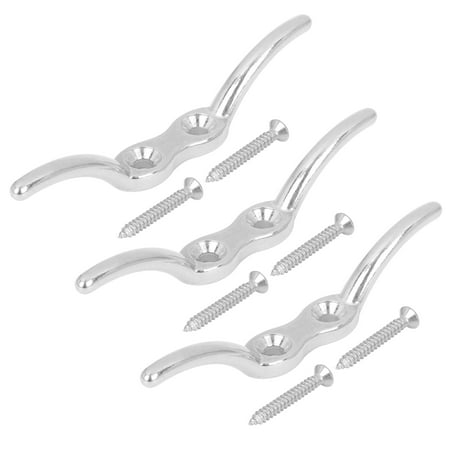 

3 Set 316 Stainless Steel 6 Inch Rope Boat Deck Flagpole Cleat Hook with 6 Mounting Screws