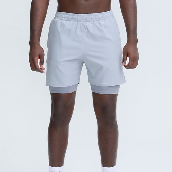 DPTALR Men's Quick-Dry Sports Shorts Mesh Lining Elastic Waist Drawstring Pocket Casual Shorts,Silver,L