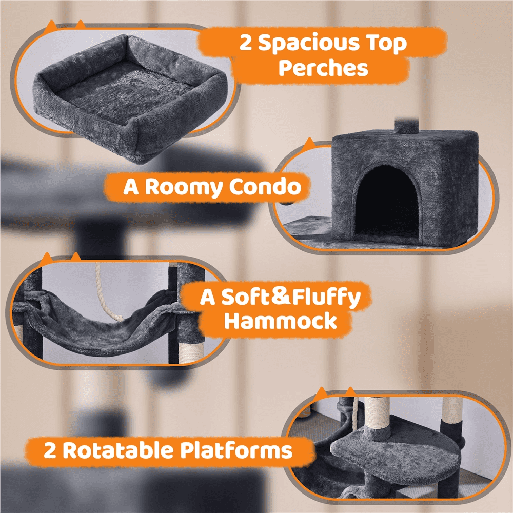 YaheeTech 59-in Cat Tree & Condo Scratching Post Tower, Dark Gray