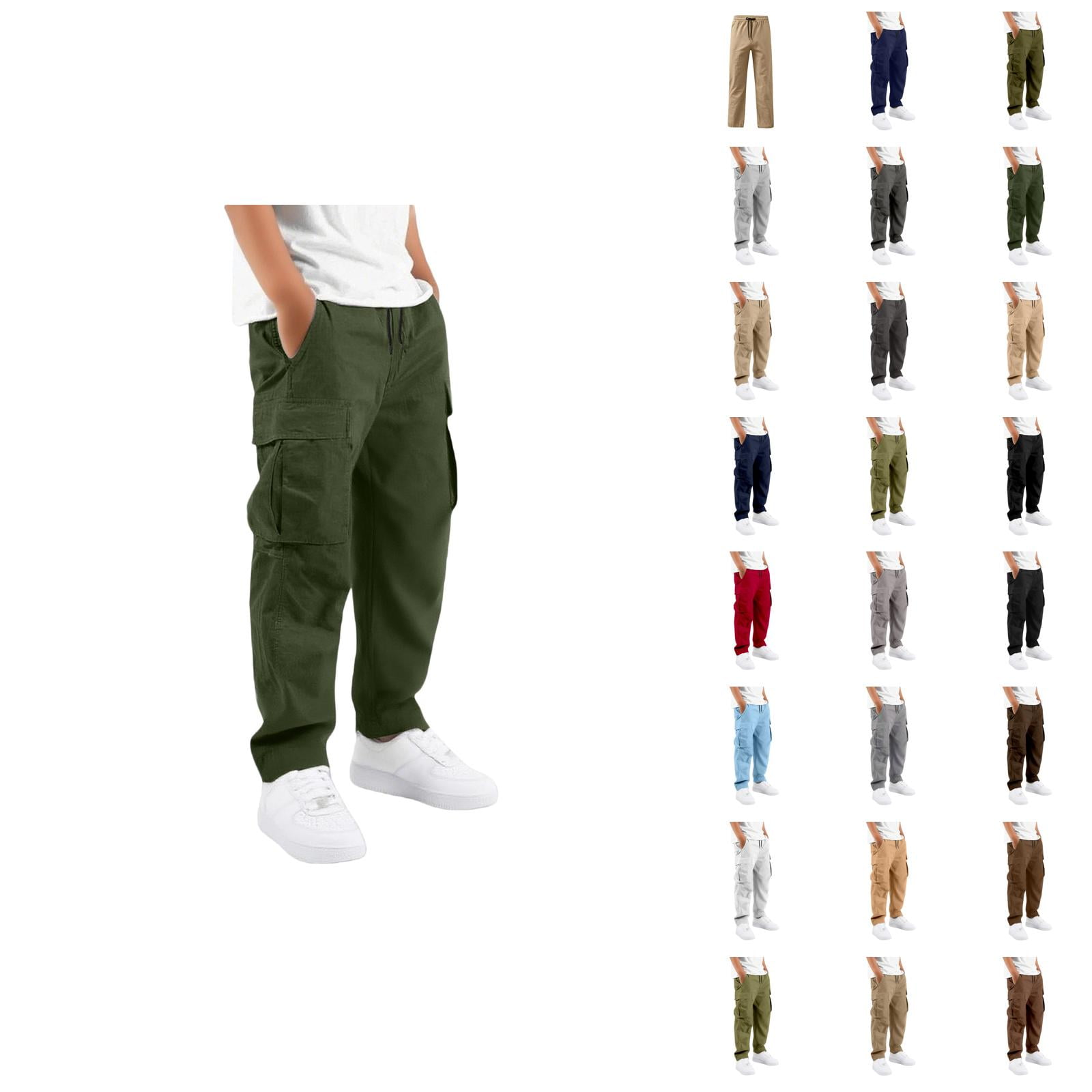 Boys Uniform Cargo Pants Baggy Pants Joggers Back to School Trousers | Elastic Waist Casual Hiking Pants with Pockets Casual School Uniform Pant for Kids 7-8