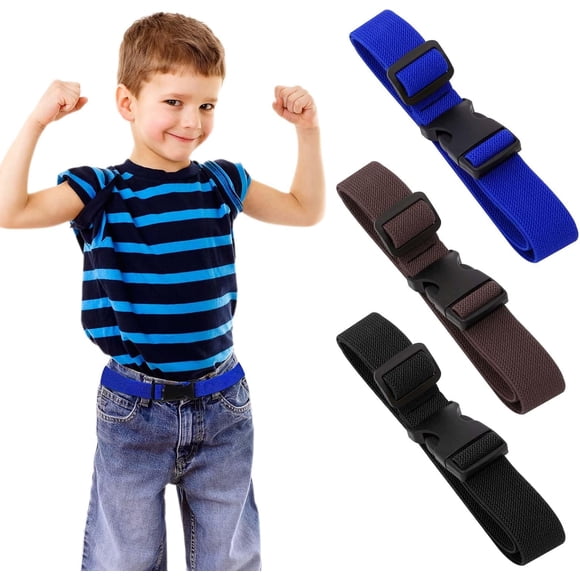 3 Pcs Ceinture pour Enfants Ceinture Élastique Ceinture Extensible pour Garçons et Filles Ceintures pour Enfants pour Garçons de 1 à 15 Ans Ceintures d'Uniforme Ajustables (Noir Café et Bleu Royal)