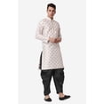 thumbnail image 5 of Royal Kurta Elegant Cream Jacquard Silk Printed Long Kurta and Black Salwar for Men, 5 of 7