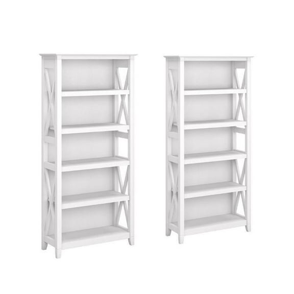 Home Square 5 Shelf Wood Bookcase Set in Pure White Oak (Set 0f 2)