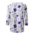 thumbnail image 4 of CYMMPU Tunic Tops 3/4 Sleeve Loose Fit Blouses for Women Dressy Casual Crew Neck Fall Trendy Shirts Spring Tops Floral Printed Lightweight Basic Tees Purple XXL, 4 of 5