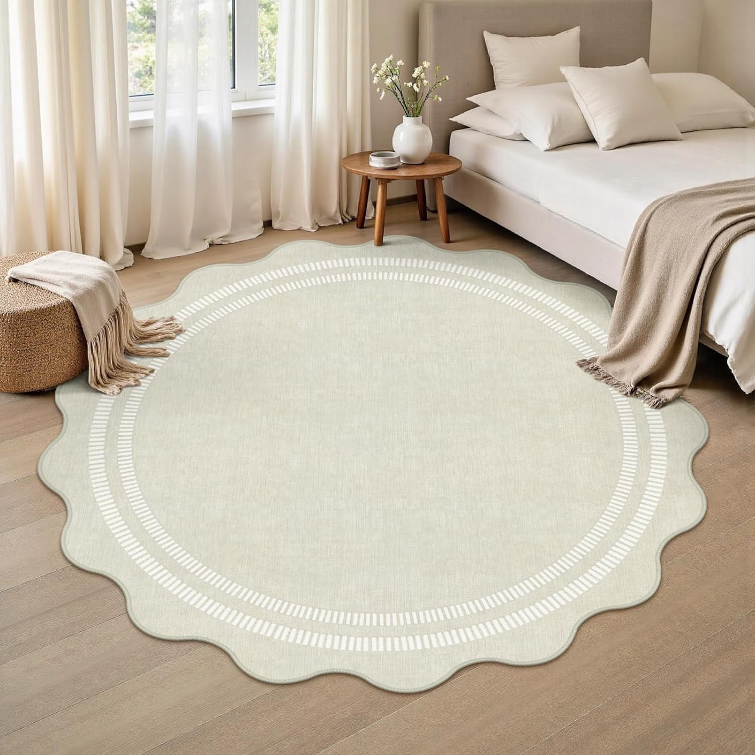 Area Rugs 5ft Living Room Washable Modern Rug, Neutral Beige Soft Non Slip Rugs Stain Resistant Indoor Carpet for Bedroom Dining Room Nursery Home Office