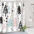 thumbnail image 3 of Christmas Tree Shower Curtain, Pink and Blue Christmas Tree Snowflake Stars Winter New Year Xmas Holiday Bathroom Curtain Home Decor Waterproof Fabric Washable with 12 PCS Hooks,72" Wx84 L, 3 of 6