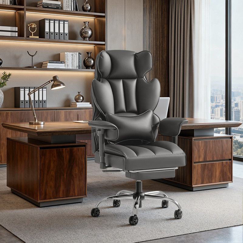Homall Ergonomic Executive Office Desk Chair 500 lbs Capacity High Back with Footrest Lumbar Support Reclining Adjustable Height & Swivel Wheels,Gray