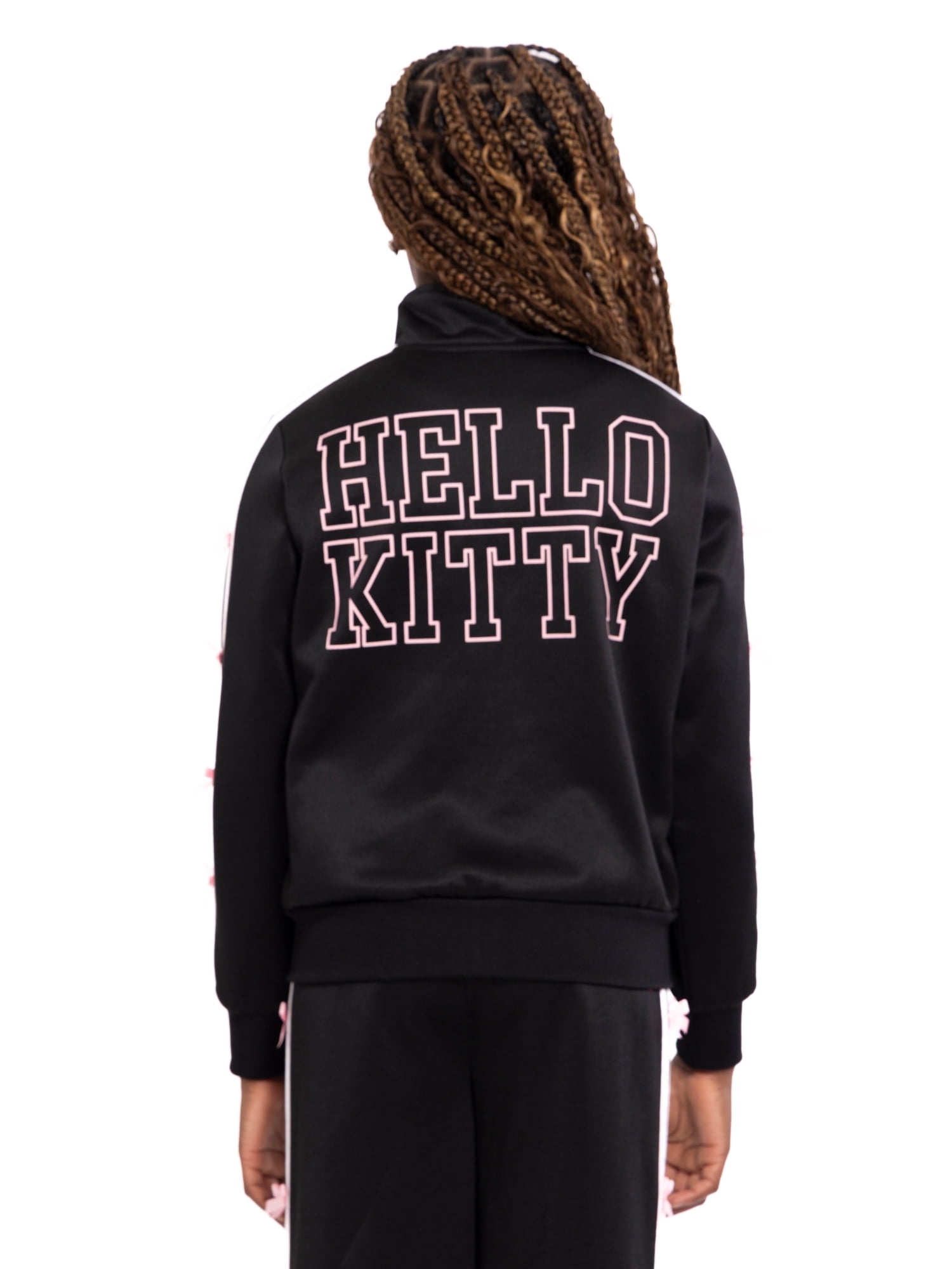 Hello Kitty Girls Graphic Zip Track Jacket with Side Bows, Midweight, Sizes 4-16