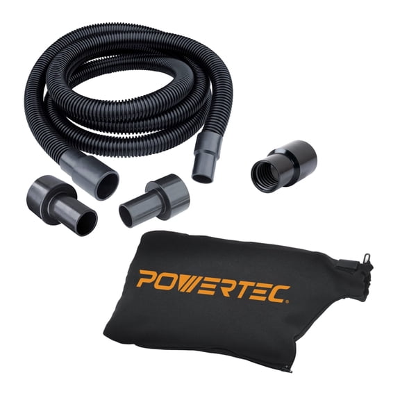 POWERTEC 10 Ft. Dust Collection Hose Kit with 5 Fittings for Woodworking Power Tools and Wet/Dry Shop Vacuums, and Miter Saw Dust Collector Bag Fits Nominal 1-1/2" Dust Ports, 70458N