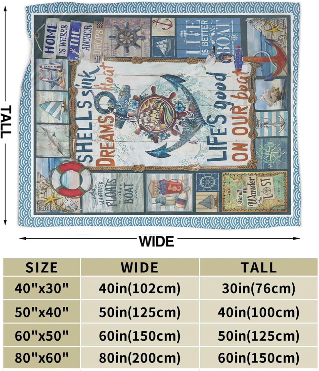 Anchor Ocean Blanket for Woman Girls Nautical Ship Anchors Throw Blanket for Man Boys Fleece Soft Cozy Warm Fuzzy Anchor Decor Blanket Gifts for Kids Adults Couch Sofa Bed 60"X50"