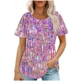 thumbnail image 2 of Sakmal V-Neck Womens Tops Purple Short Sleeve Glitter Pleated Tunic Ladies T-Shirts and Blouses, 2 of 5