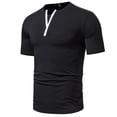 thumbnail image 2 of JUUYY Men's Fashion Personality Casual Y-shaped Slit Collar Short Sleeve Pullover Solid Color Roundneck Slim Fit Sports T Shirt Black S, 2 of 9