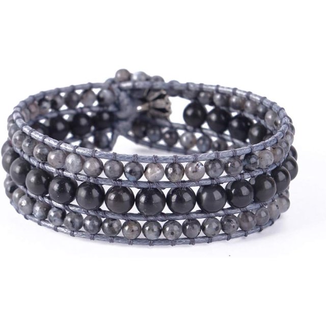GHSDFBB Bracelet Statue de Poignet en Perles de Pierre Naturelle Fait Main 3 Rangées Grand Collection de Bijoux