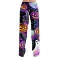 thumbnail image 3 of MLQIDK Womens Plus Size Halloween Pjs Elastic Waist Pajama Pants Pumpkin Bat Ghost Print Fall Pjs Drawstring Loose fit Pumpkin Pajamas Halloween Sleepwear, 3 of 4