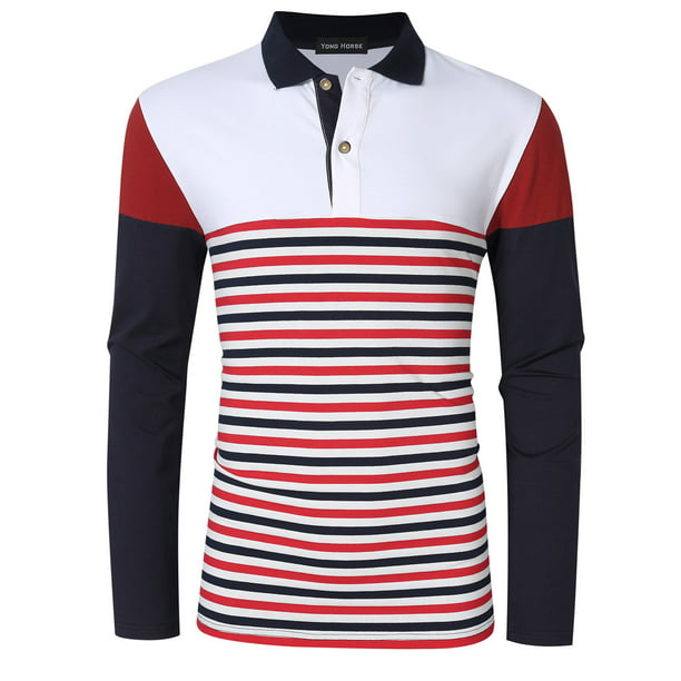 Long Sleeve Polo Shirt White Xl, Mens Red And White Striped Long Sleeve Polo Rugby Shirt