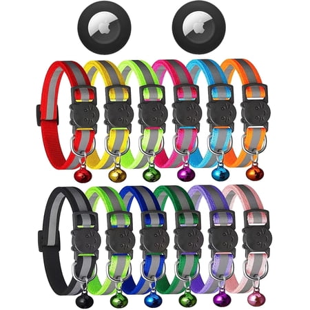 14 Pack Airtag Cat Collar Reflective-Breakaway with AirTag Holder and Bells Adjustable 7.5 -12.5 Safety Kitten Collar Ideal for Girl Boy Cats Pet Supplies Stuff(12 Colors and 2 AirTag Holders).