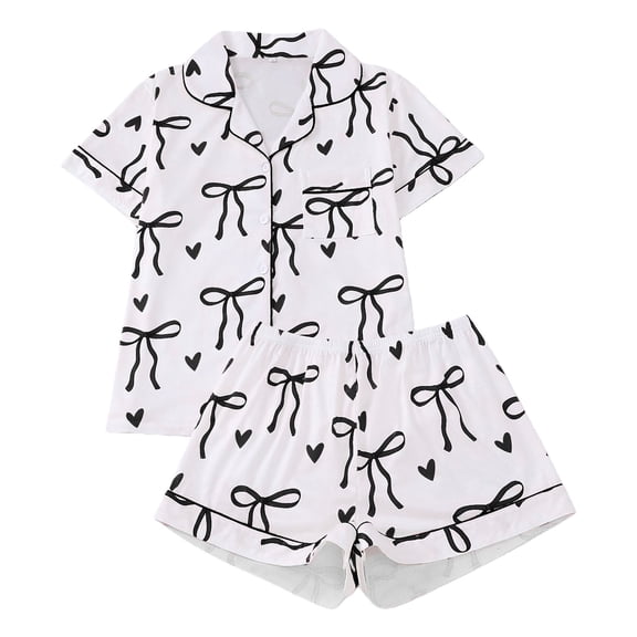 Women's Button Short Sleeve Shorts Set Thin Soft Polyester Cotton Casual Loungewear Pajama