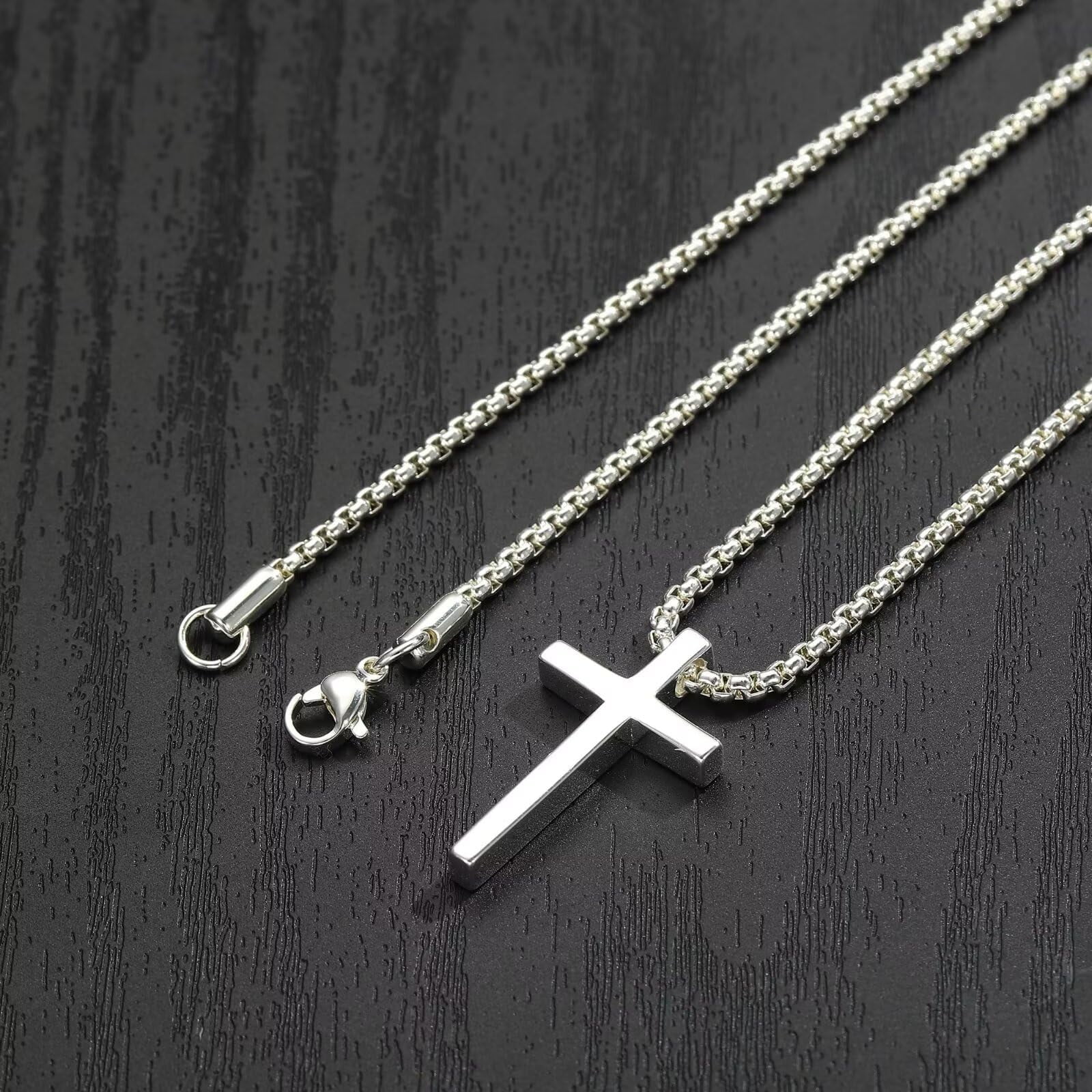 Turandoss S925 Sterling Silver Cross Necklace for Men 18K Silver Plated Chain Jewelry Christian Religious Birthday Teacher Appreciation Graduation Fathers Day Gifts for Him Her Men Son Dad Boys Girls