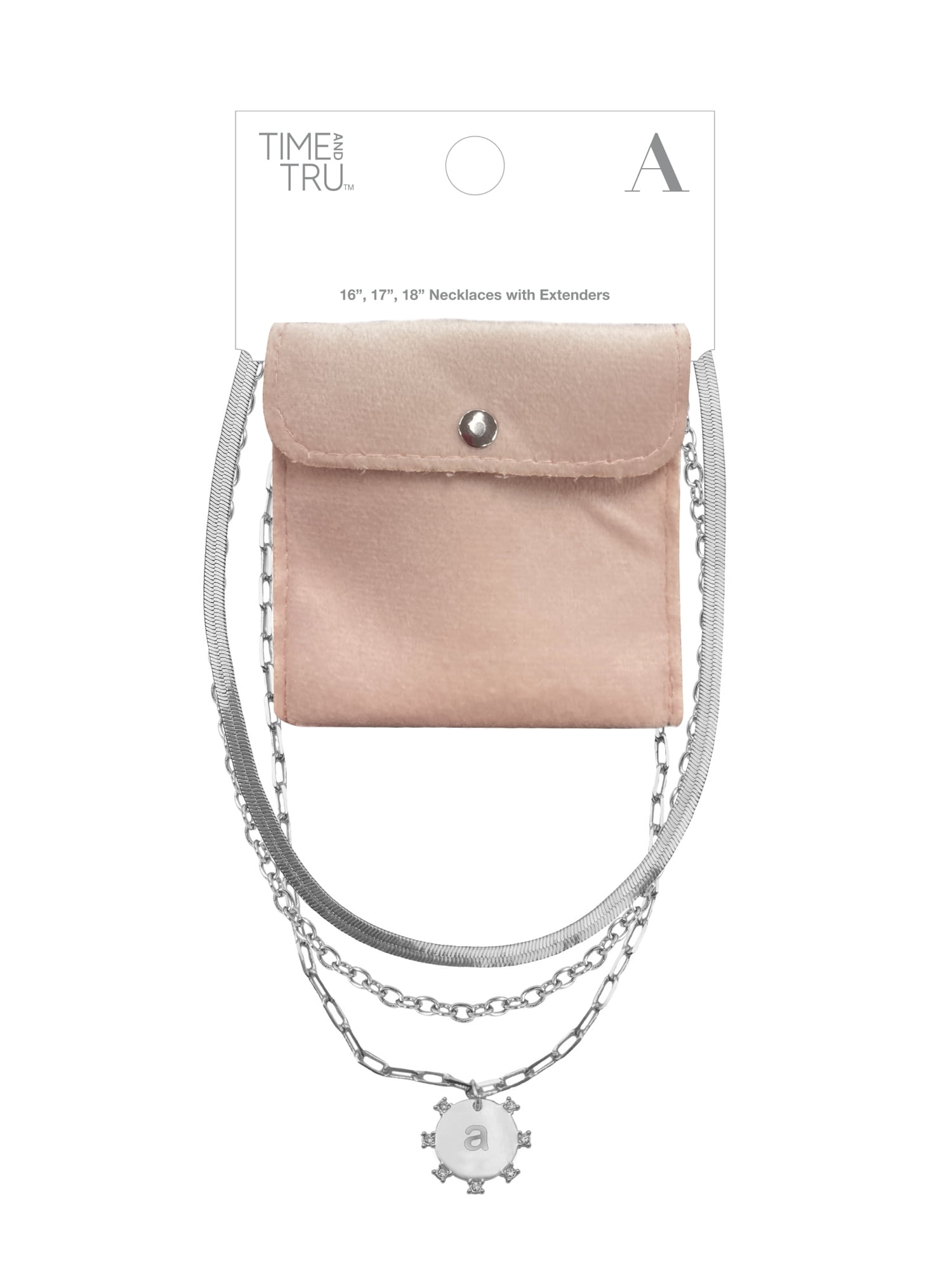 Time and Tru Silvertone Necklace, 3 Piece, Initial A