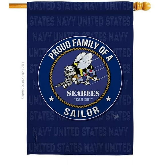 Breeze Decor H108539-BO Seabees Proud Family Sailor House Flag Armed Forces Navy 28 x 40 in. Double-Sided Decorative Vertical Flags for Decoration Banner Garden Yard Gift