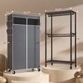 thumbnail image 4 of Exenoray Covered Garment Rack with Wheels, Portable Wardrobe Closet with 2 Hanging Rods & 2 Wire Shelves, Rolling Clothing Rack Organizer for Bedroom, 4 of 9