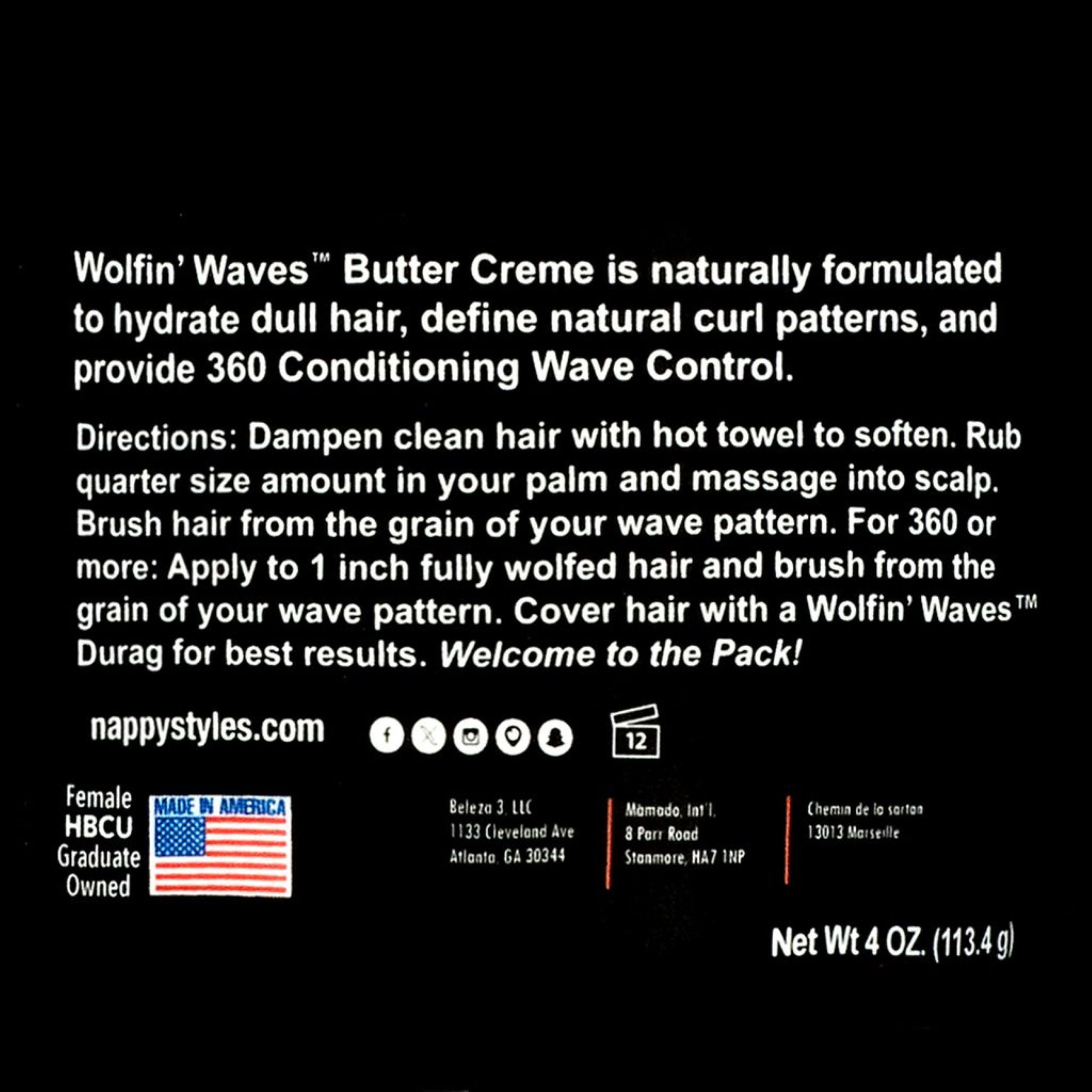 (6 pack) Nappy Styles Wolfin' Waves Wave Butter Crème, 360 Nourish, Hold and Definition, 4oz., Unisex
