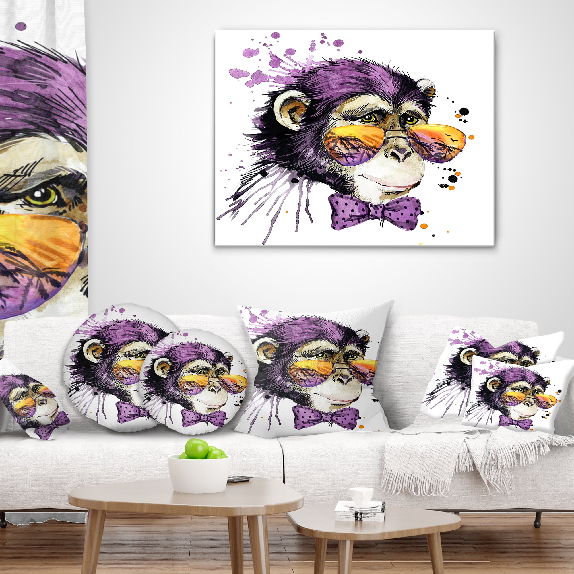 Designart Cool Monkey - Animal Throw Pillow - 16x16