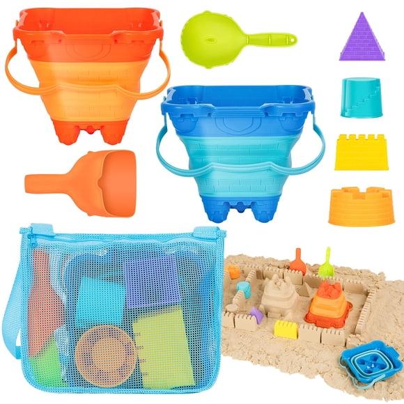 Kit de construcción de castillos de arena Hugcaty de Beach Toys con bolsa de malla, 9 unidades