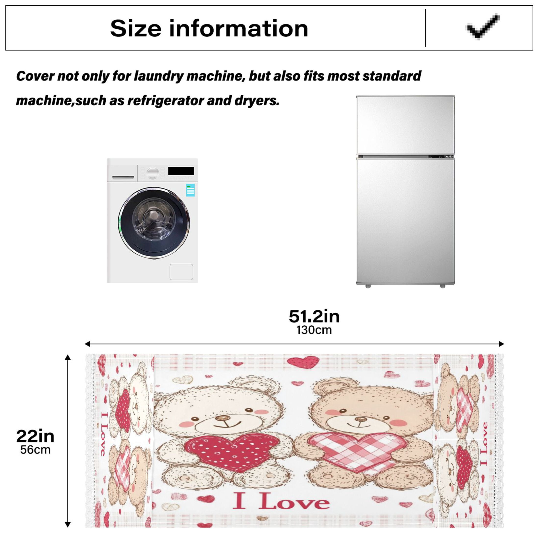 WOBOGO Valentine Teddy Bear Washing Machine Cloth Dryer Refrigerator Top Cover Protective Non-Slip Mat For Kitchen Laundry